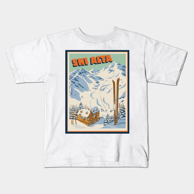 Ski Alta Vintage Poster, Alta Utah Kids T-Shirt by ROEDERcraft